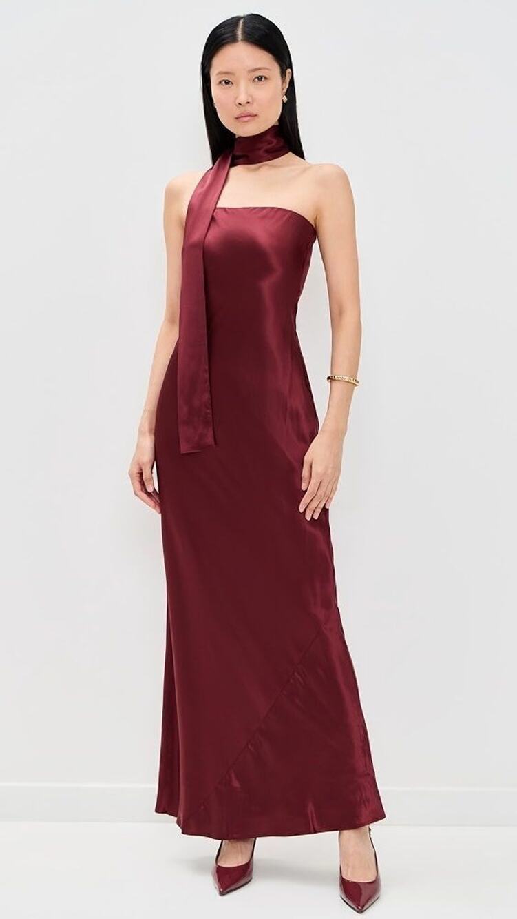 NWT Reformation Oren Silk Strapless Maxi Dress Burgundy Large